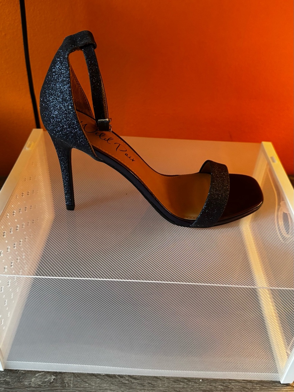 Wild Pair metallic blue Glitter Ankle-Strap Stiletto Heel